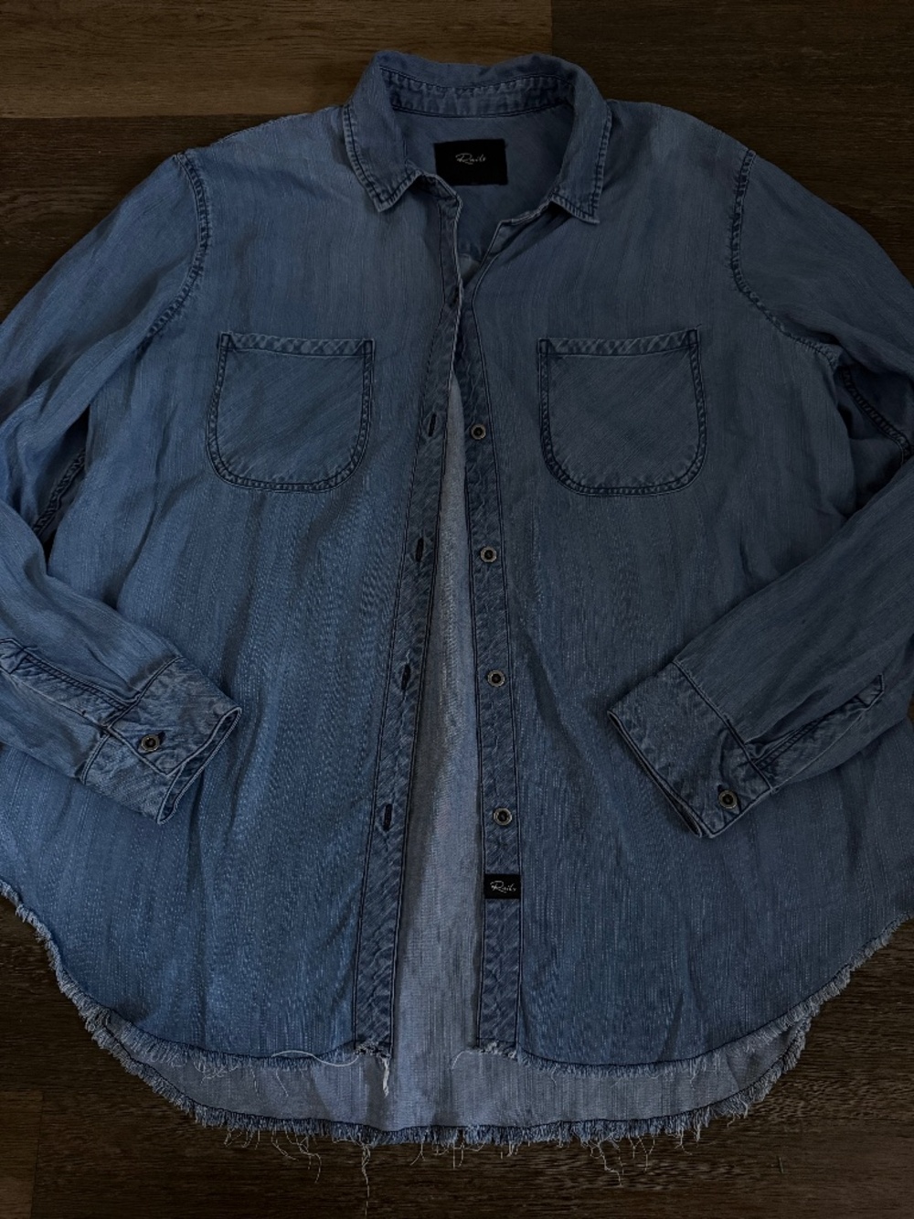 Rails Raw Hem Tencel Shirt Womens L Soft Denim Button Up Chambray Blue Pocket